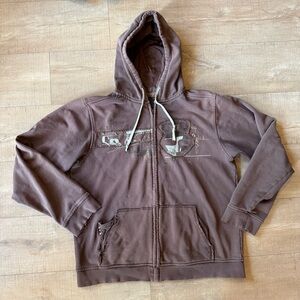 Y2K split distressed destroyed chocolate Brown Full-Zip Hoodie Graphic large